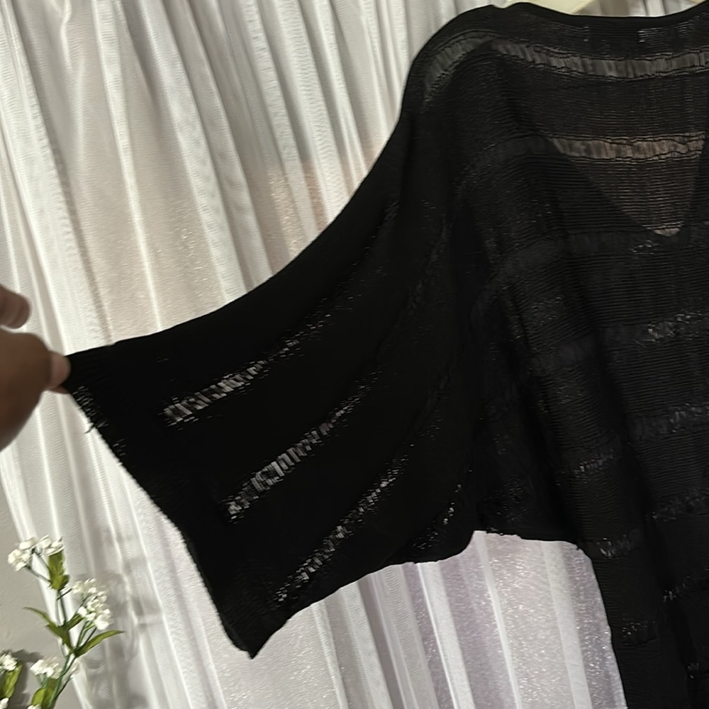 Sassy and sexy black sweater top!  See through!  Lots of stretch! - Picture 5 of 7